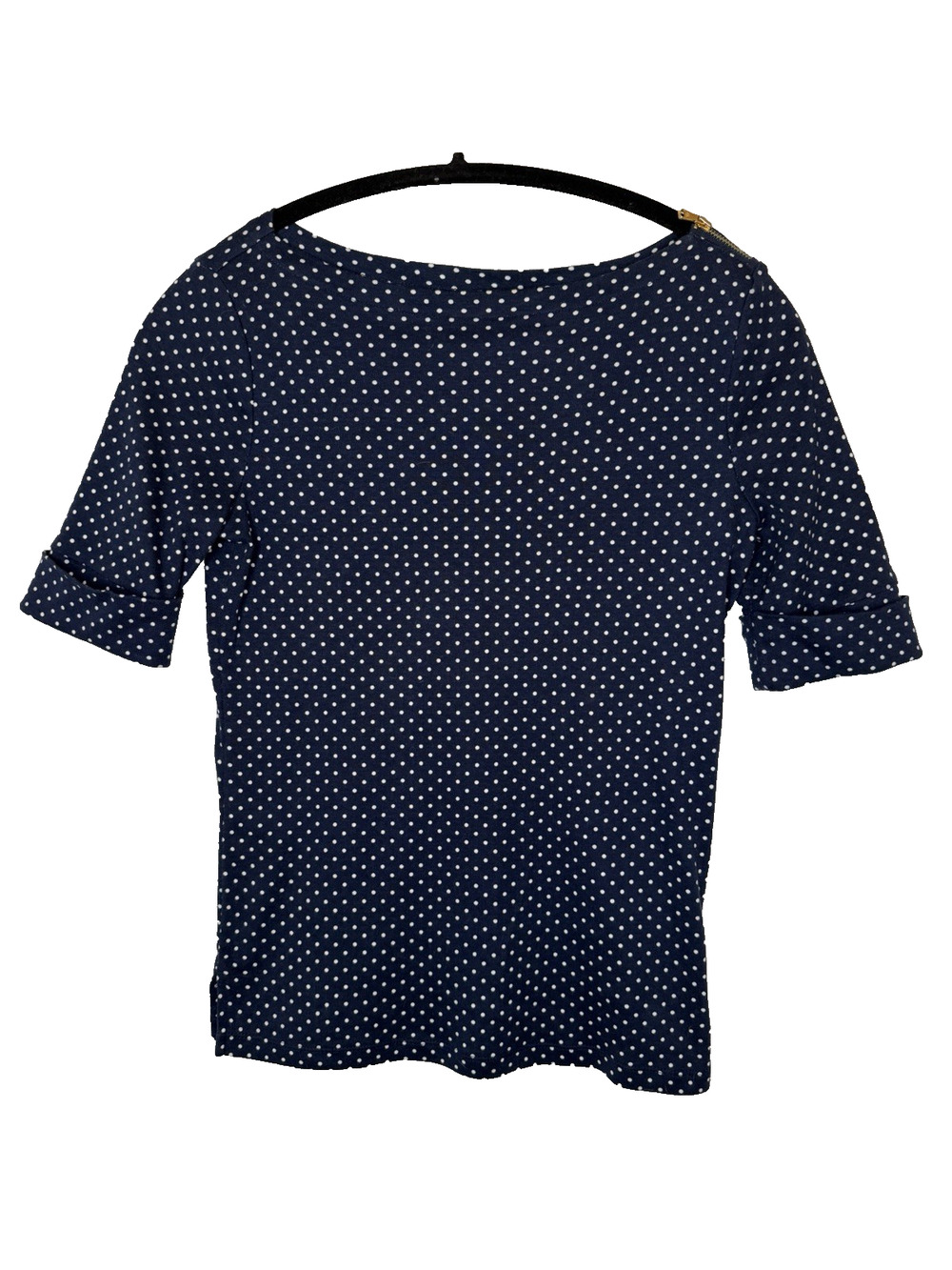 Lauren Ralph Lauren Women’s Short Sleeve T-Shirt Small Navy With White Polkadots